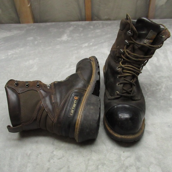 Carhartt Men 9M Boots Brown Waterproof Composite Toe Work Logger Rugged Flex